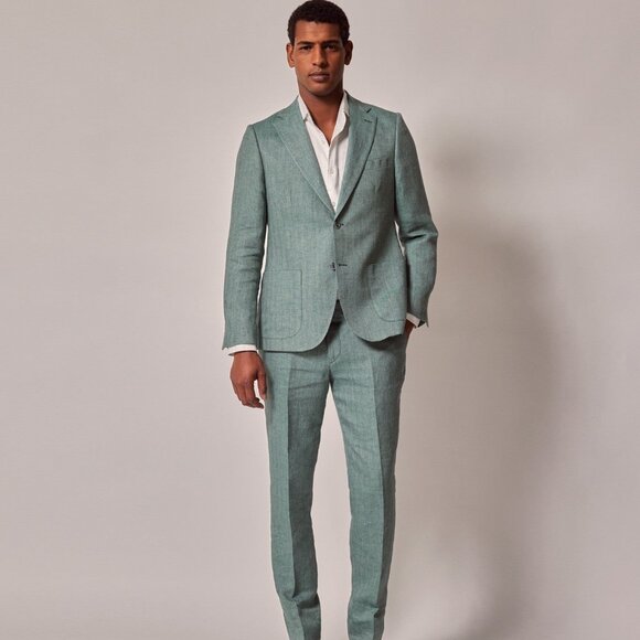 Mens Linen Suit For Beach Wedding - Summer Suit in Sea Green - Picture 1 of 11